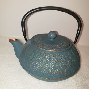 Cherry Blossom Turquoise Japanese Cast Iron Teapot with Loose Leaf Tea Infuser